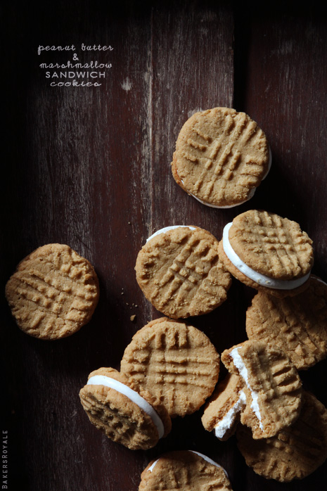 Peanut Butter & Marshmallow Sandwich Cookies via Bakers Royale Peanut Butter Marshmallow Sandwich Cookies via Bakers Royale Peanut Butter & Marshmallow Sandwich Cookies
