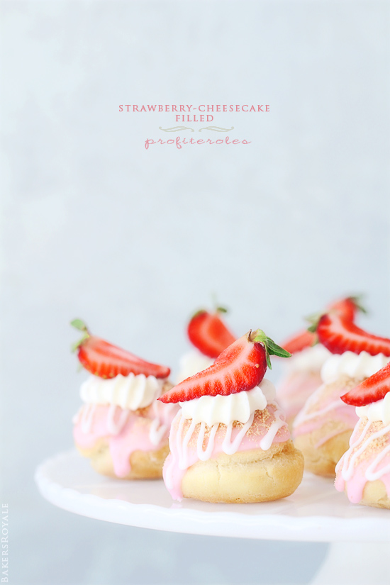 Strawberry-Cheesecake Filled Profiteroles via BakersRoyale