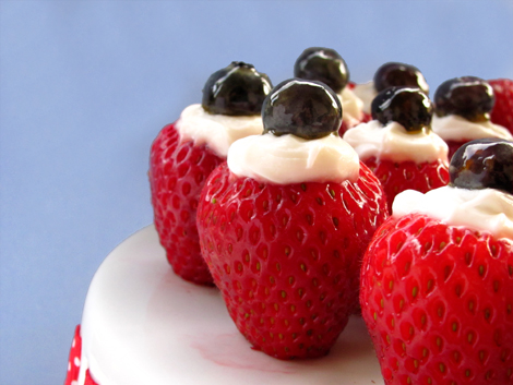4th of July Creme-Filled-Strawberries Red white and blue dessert
