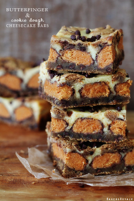 Butterfinger Cookie Dough Cheesecake Bars