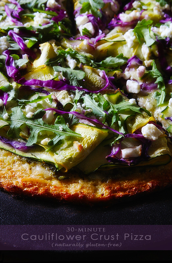 30-Minute Cauliflower Crust Pizza (natually gluten-free) via Bakers Royale