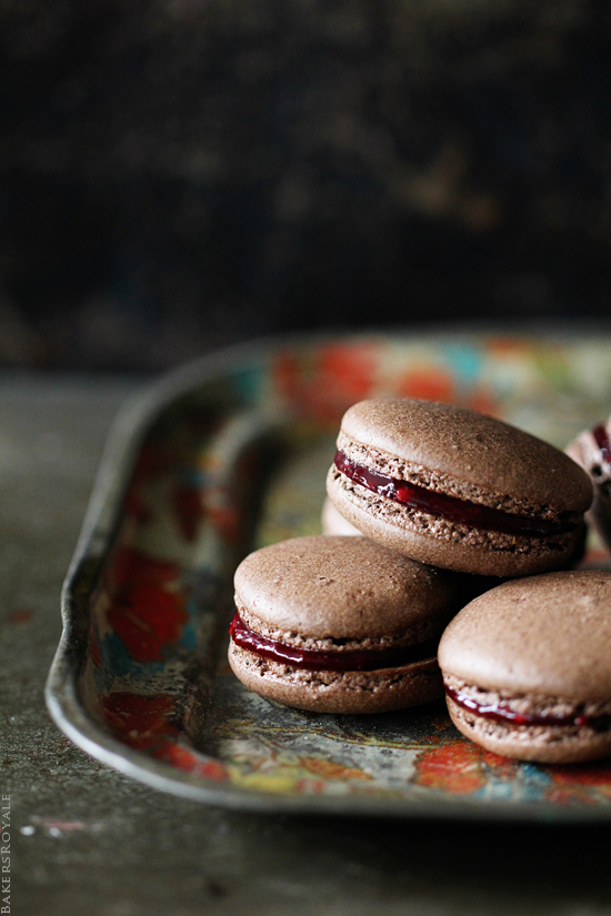 Chocolate Blackberry Macarons via Bakers Royale copy