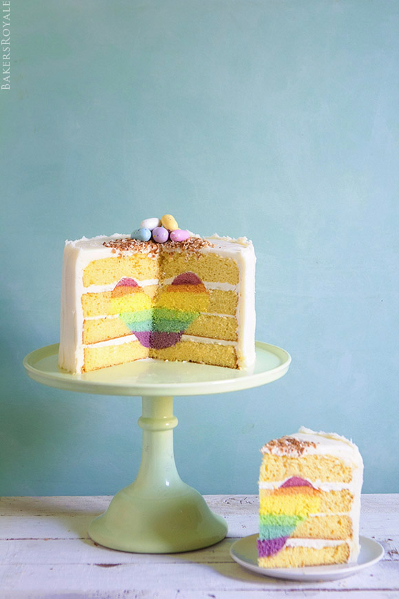 Surprise-Inside Rainbow Heart Cake via Bakers Royale