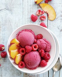 Raspberry and Peach Sorbet via Bakers Royale 210x260