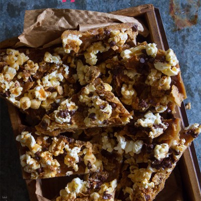 Graham Cracker and Popcorn Toffee Bars Bakers Royale 400x400