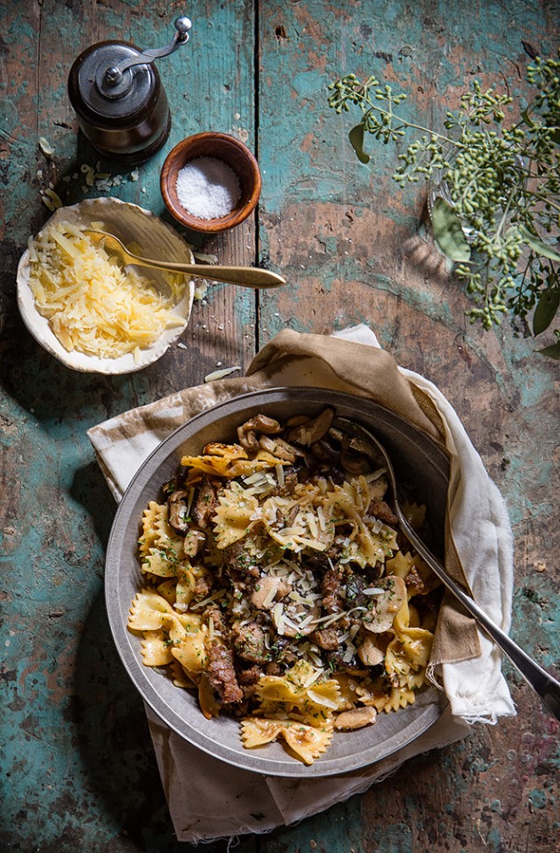 Sausage and Mushroom Pasta with Baker Royale