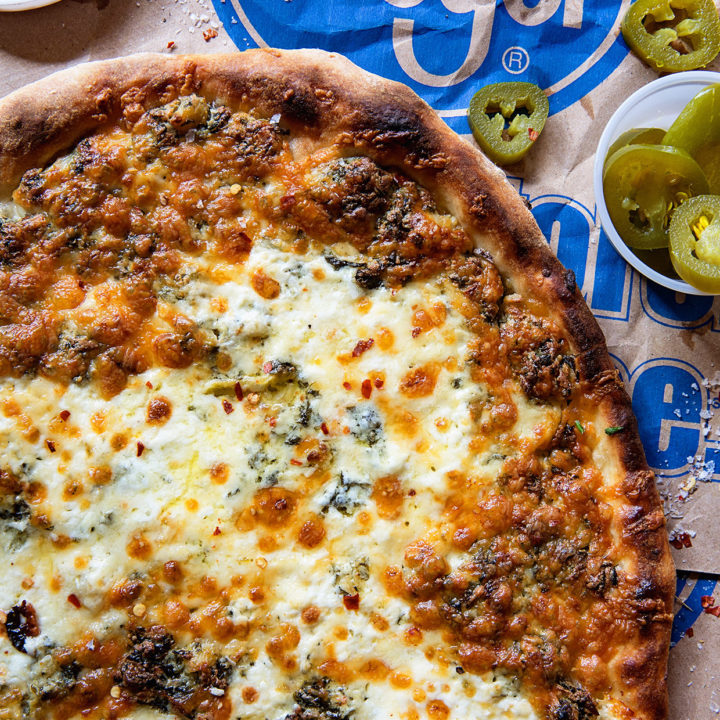 Grilled Chicken and Spinach & Artichoke Dip Pizza