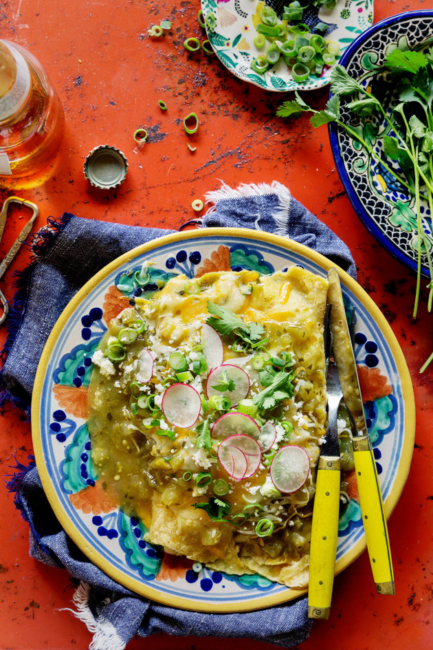 Chicken Enchiladas with Roasted Tomatillos Sauce via Bakers Royale